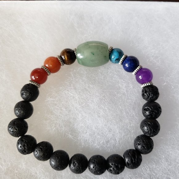 2/15$ NWOT lava beads and gemstone stretch bracelet - Picture 2 of 3